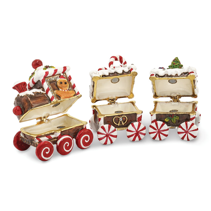 Bejeweled Candy Cane Train Trinket Box with Charm Pendant