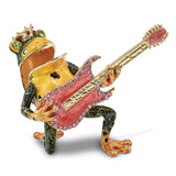 Bejeweled Frog with Guitar Trinket Box with Charm Pendant