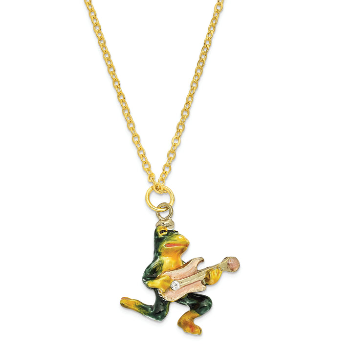 Bejeweled Frog with Guitar Trinket Box with Charm Pendant