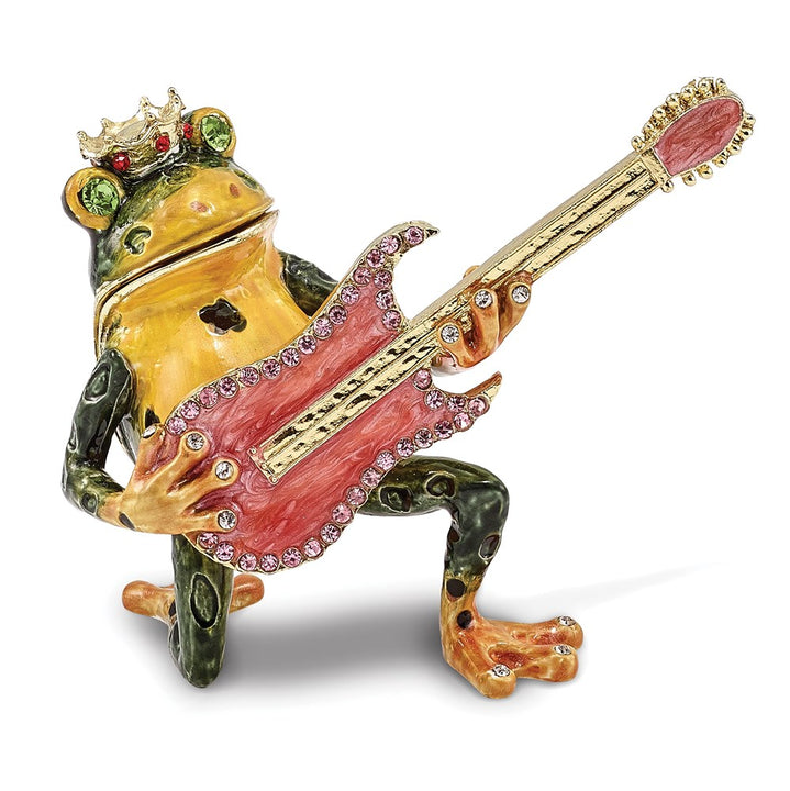 Bejeweled Frog with Guitar Trinket Box with Charm Pendant