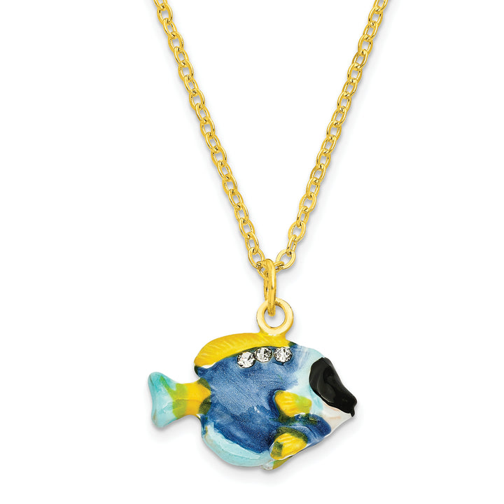 Bejeweled Blue Tang Fish Trinket Box with Charm Pendant