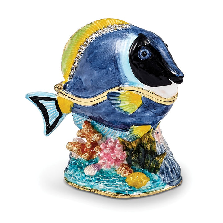 Bejeweled Blue Tang Fish Trinket Box with Charm Pendant