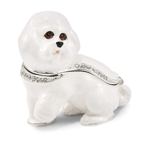 Bejeweled White Bichon Frise Dog Trinket Box with Charm Pendant