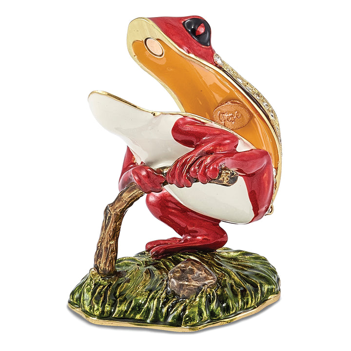 Bejeweled Red Frog Trinket Box with Charm Pendant