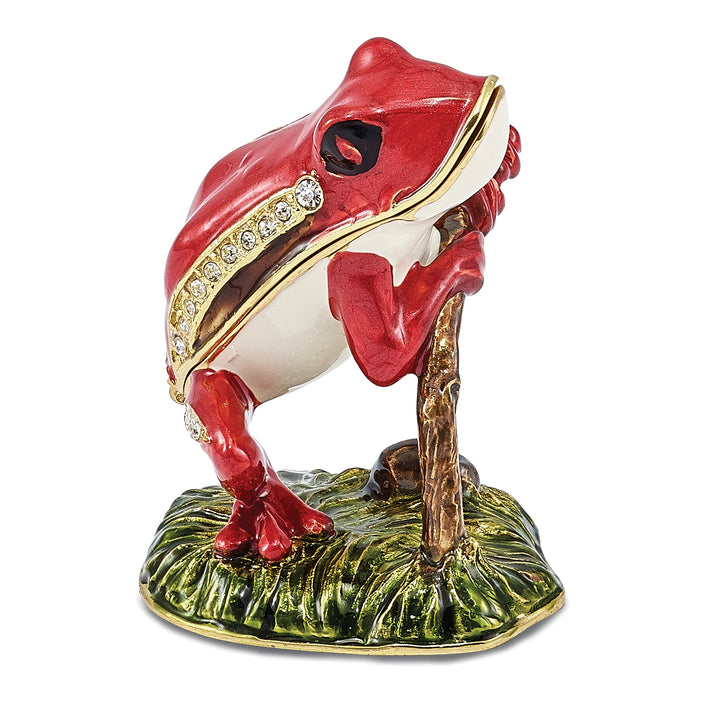 Bejeweled Red Frog Trinket Box with Charm Pendant