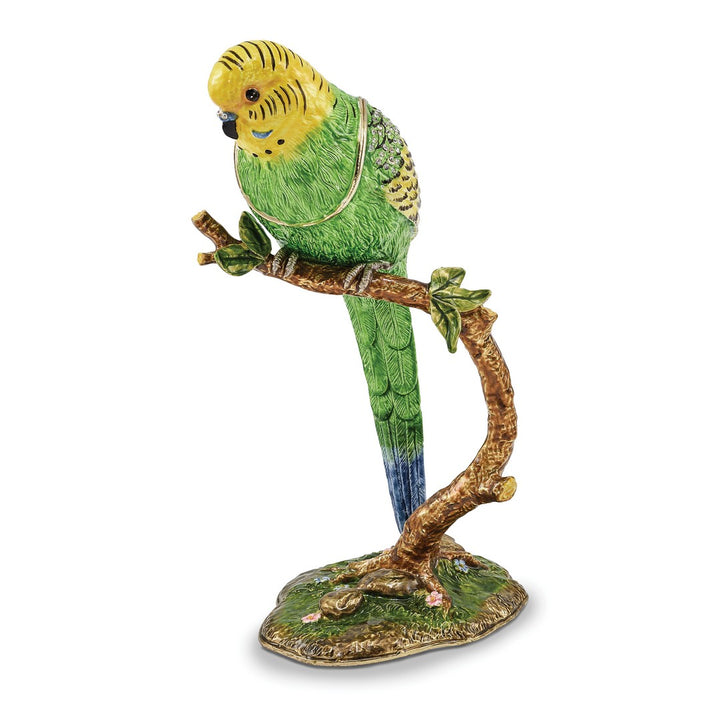 Bejeweled Large Parrot On Branch Trinket Box with Charm Pendant