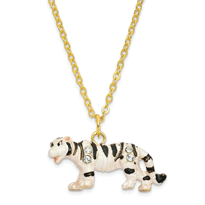 Bejeweled White Tiger Trinket Box with Charm Pendant