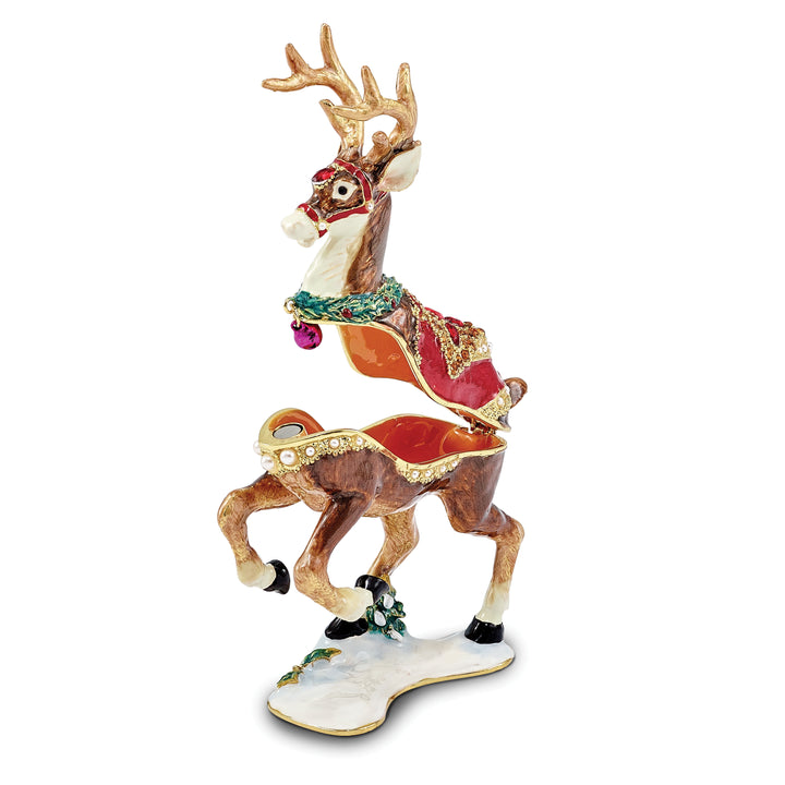 Bejeweled Christmas Reindeer Trinket Box with Charm Pendant