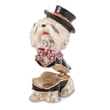 Bejeweled Dressed Up Bichon Dog Trinket Box with Charm Pendant