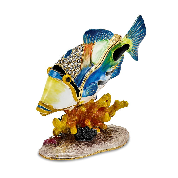 Bejeweled Huma Huma Fish Trinket Box with Charm Pendant