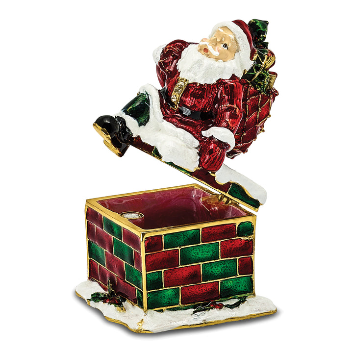 Bejeweled Santa in Chimney Trinket Box with Charm Pendant