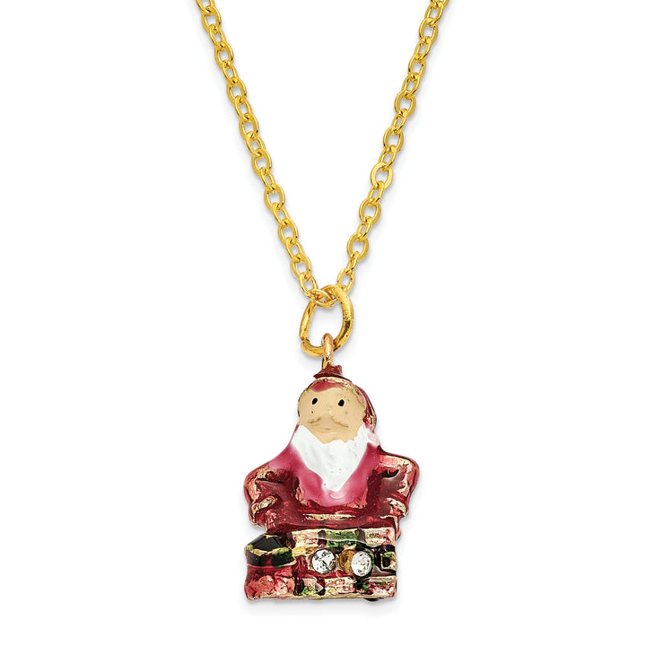 Bejeweled Santa in Chimney Trinket Box with Charm Pendant