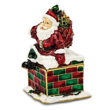Bejeweled Santa in Chimney Trinket Box with Charm Pendant