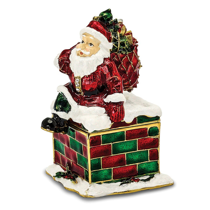 Bejeweled Santa in Chimney Trinket Box with Charm Pendant