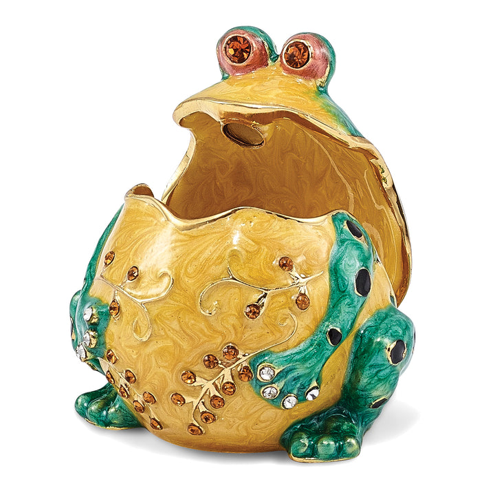 Bejeweled Bubba the Bullfrog Trinket Box with Charm Pendant