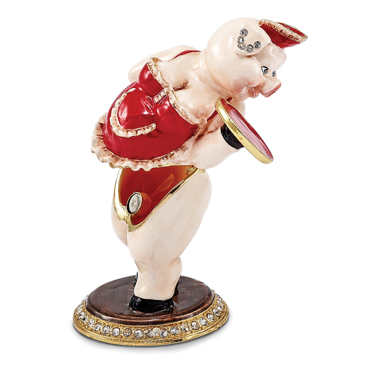 Bejeweled Waitress Pig Trinket Box with Charm Pendant