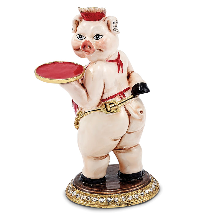 Bejeweled Waitress Pig Trinket Box with Charm Pendant