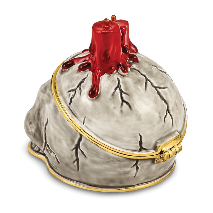 Lux by Jere Bejeweled CAPTAIN BLACK BEARD Skull with Red Candles Trinket Box