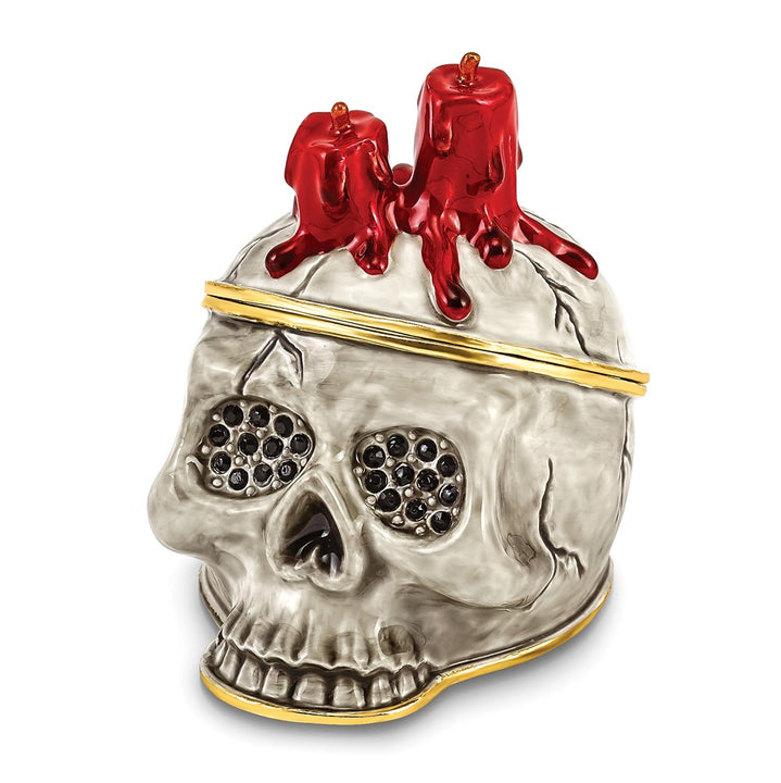 Lux by Jere Bejeweled CAPTAIN BLACK BEARD Skull with Red Candles Trinket Box
