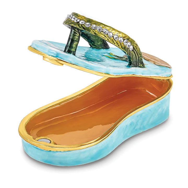 Lux by Jere Bejeweled SANDY TOES Sandal with Palm Tree Trinket Box