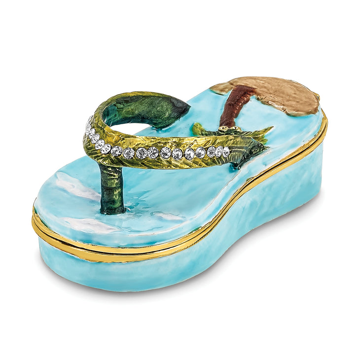 Lux by Jere Bejeweled SANDY TOES Sandal with Palm Tree Trinket Box