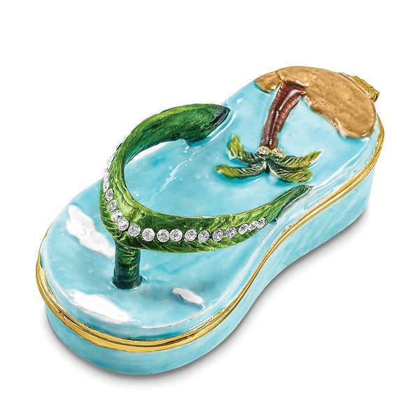 Lux by Jere Bejeweled SANDY TOES Sandal with Palm Tree Trinket Box