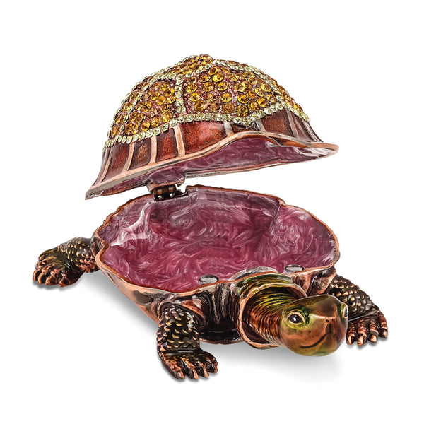 Lux by Jere Bejeweled RHODA Tortoise with Moving Head Trinket Box