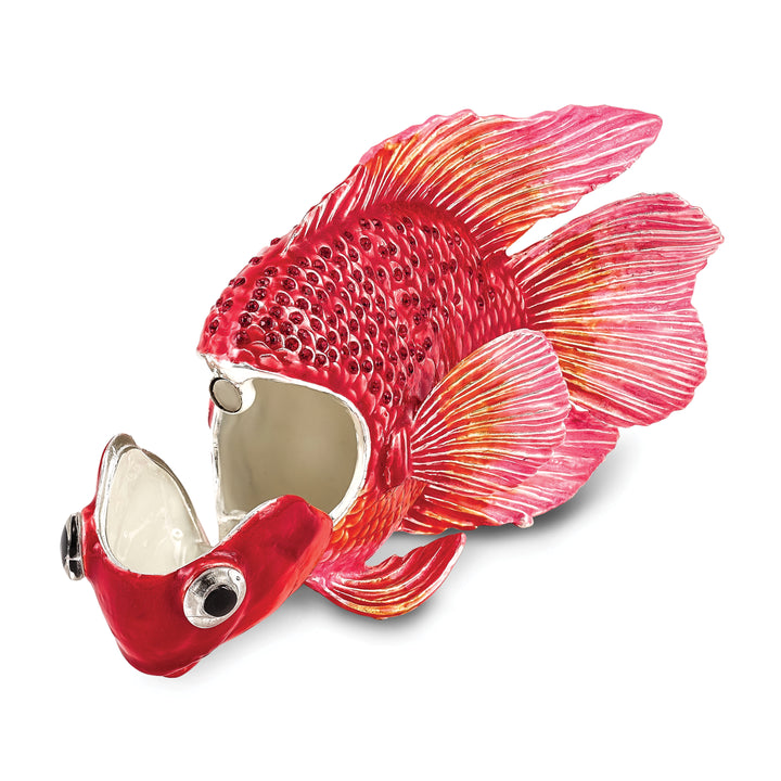 betta fish trinket box Lux by Jere Bejeweled FLORA Red & Pink Fish Trinket Box