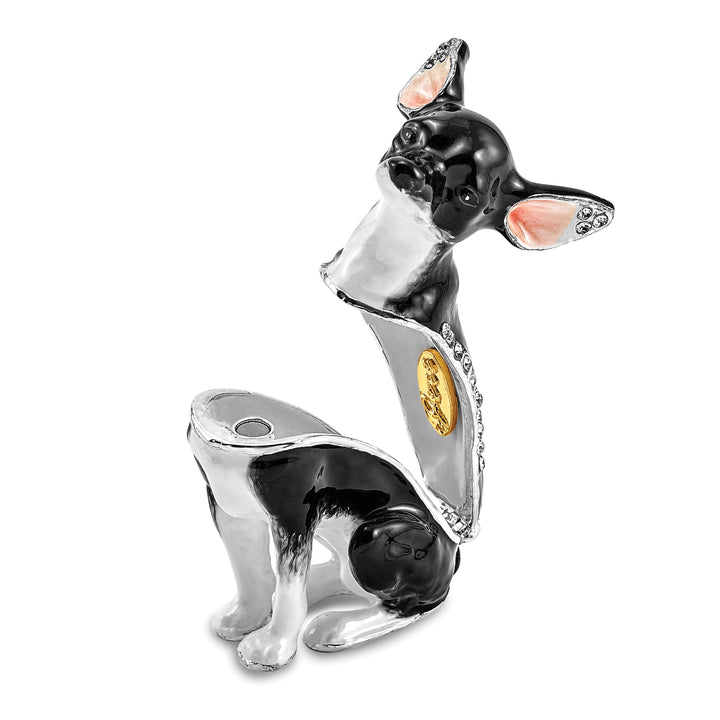 Lux by Jere Bejeweled LEO Black & White Chihuahua Trinket Box