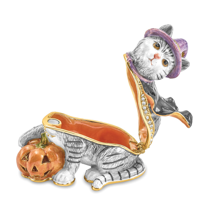 Lux by Jere Bejeweled SERENA Halloween Cat Trinket Box