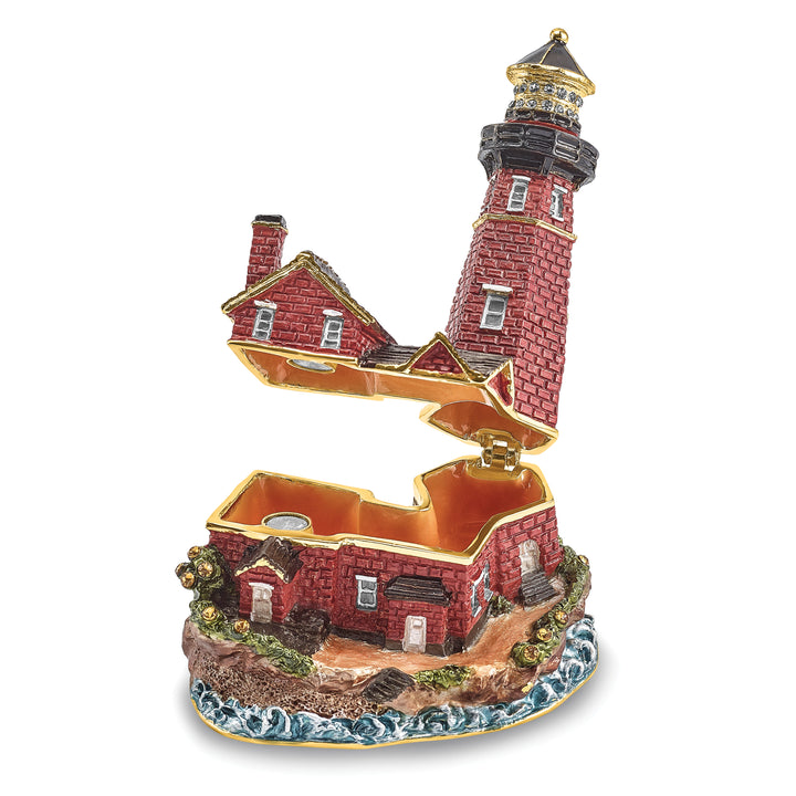 Lux by Jere Bejeweled BEACON Red Brick Lighthouse Trinket Box