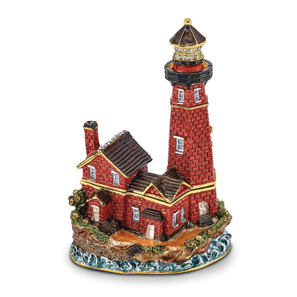 Lux by Jere Bejeweled BEACON Red Brick Lighthouse Trinket Box