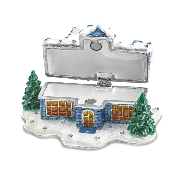 Lux by Jere Bejeweled WINTER DREAMS Cozy Snow Covered House Trinket Box