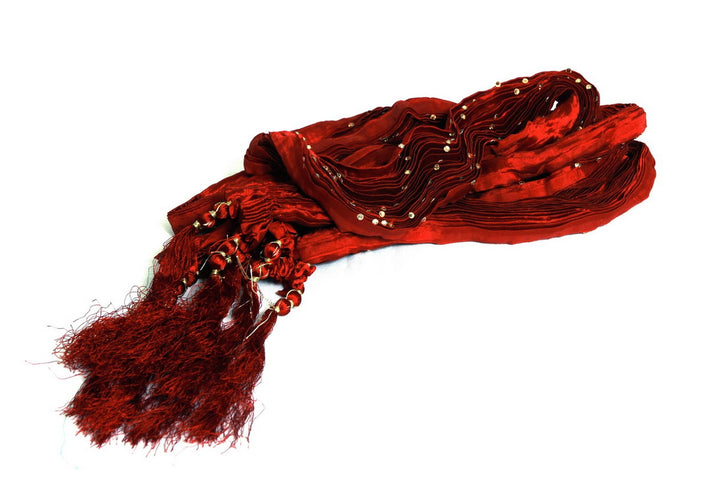 Maroon Diamond Pleating Khesh Stole- SNTBL0095