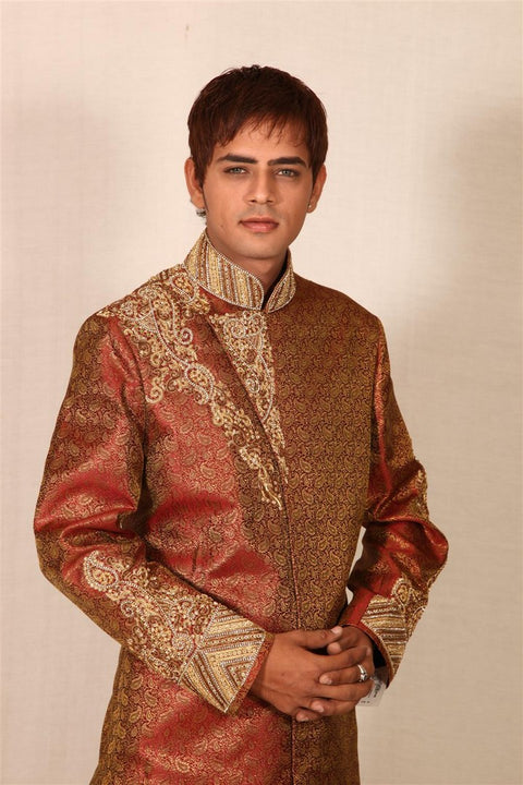 Royal Orange Indian Wedding Indo-Western Sherwani for Men -BL1016