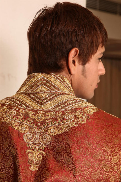 Royal Orange Indian Wedding Indo-Western Sherwani for Men -BL1016