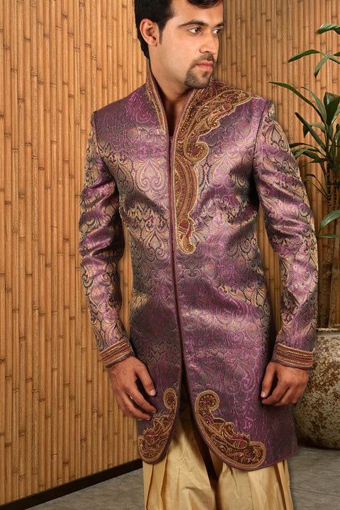 Royal Purple Indian Wedding Indo-Western Sherwani for Men -BL1025