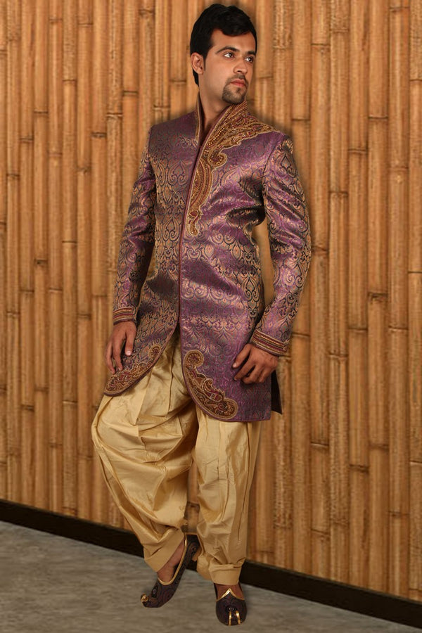 Royal Purple Indian Wedding Indo-Western Sherwani for Men -BL1025