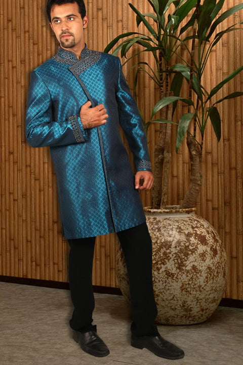 Splendid International Blue Indian Wedding Indo-Western Sherwani for Men -BL1040