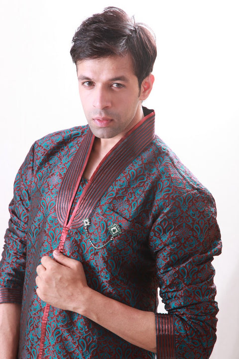 Elegant Blue and Maroon Indian Wedding Indo-Western Sherwani for Men -BL1065