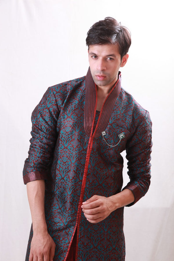 Elegant Blue and Maroon Indian Wedding Indo-Western Sherwani for Men -BL1065