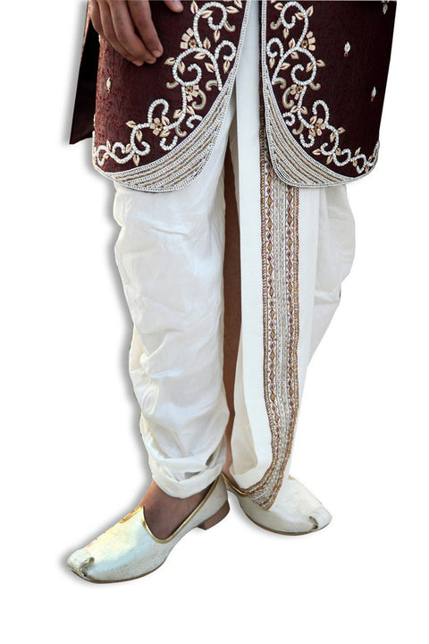 Modern Maroon Ethnic Dhoti Indian Wedding Sherwani For Men - BL2024