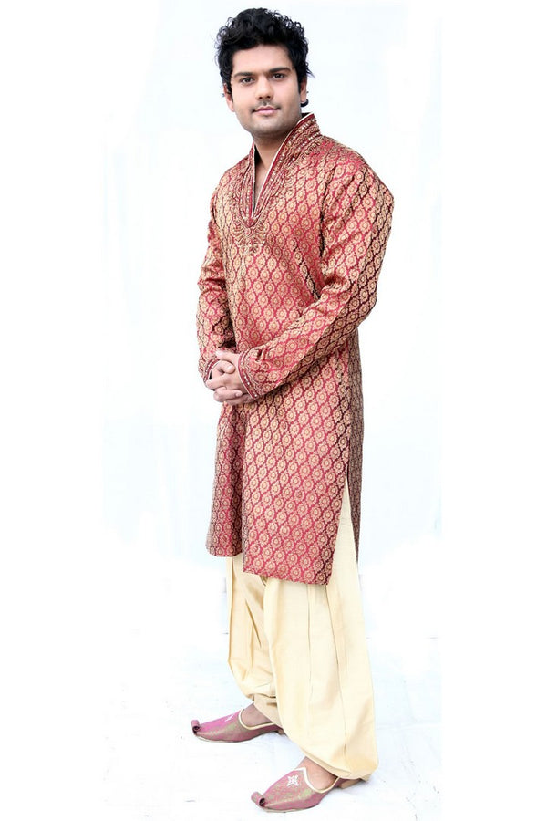 Stylish Semi Sherwani Indian Traditional Kurta Pajama Set- BL4006SNT