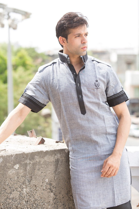 Stylish Grey Pathani Suit with Jacket Indian Traditional Sangeet Kurta Set- BL4037SNT