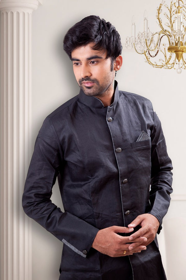 Black Pathani Suit Indian Traditional Kurta Set- BL4043SNT