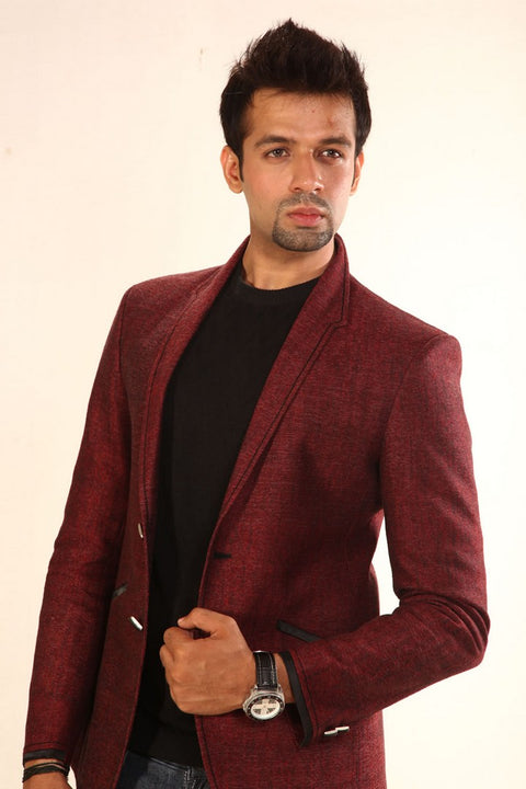 Majestic Maroon Jute Linen Blazer for Men-BL5001SNT