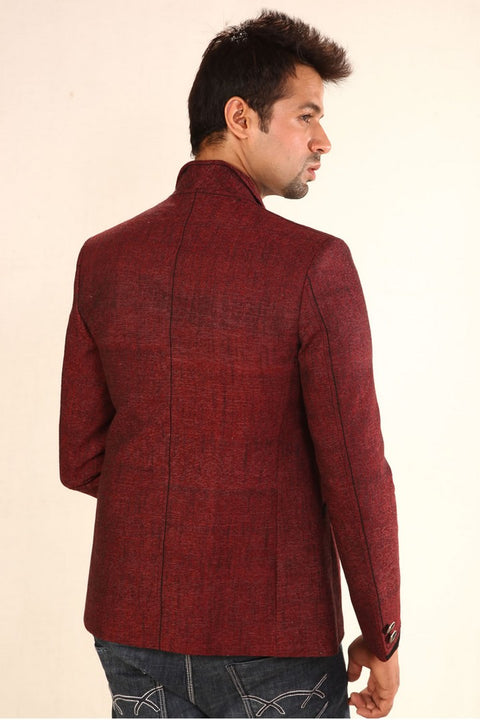 Majestic Maroon Jute Linen Blazer for Men-BL5001SNT
