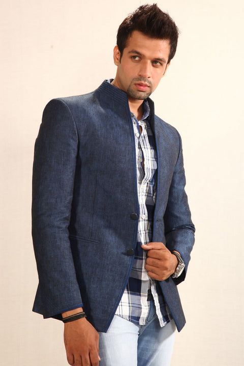 Chic Blue Lenin Blazer For Men - BL5005SNT