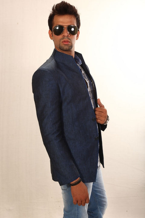 Chic Blue Lenin Blazer For Men - BL5005SNT