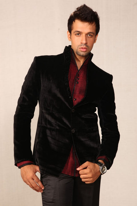 Marvelous High Neck Velvet Blazer For Men - BL5009SNT